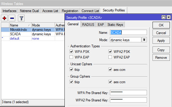 Manajemen WiFi Mikrotik  Security profile