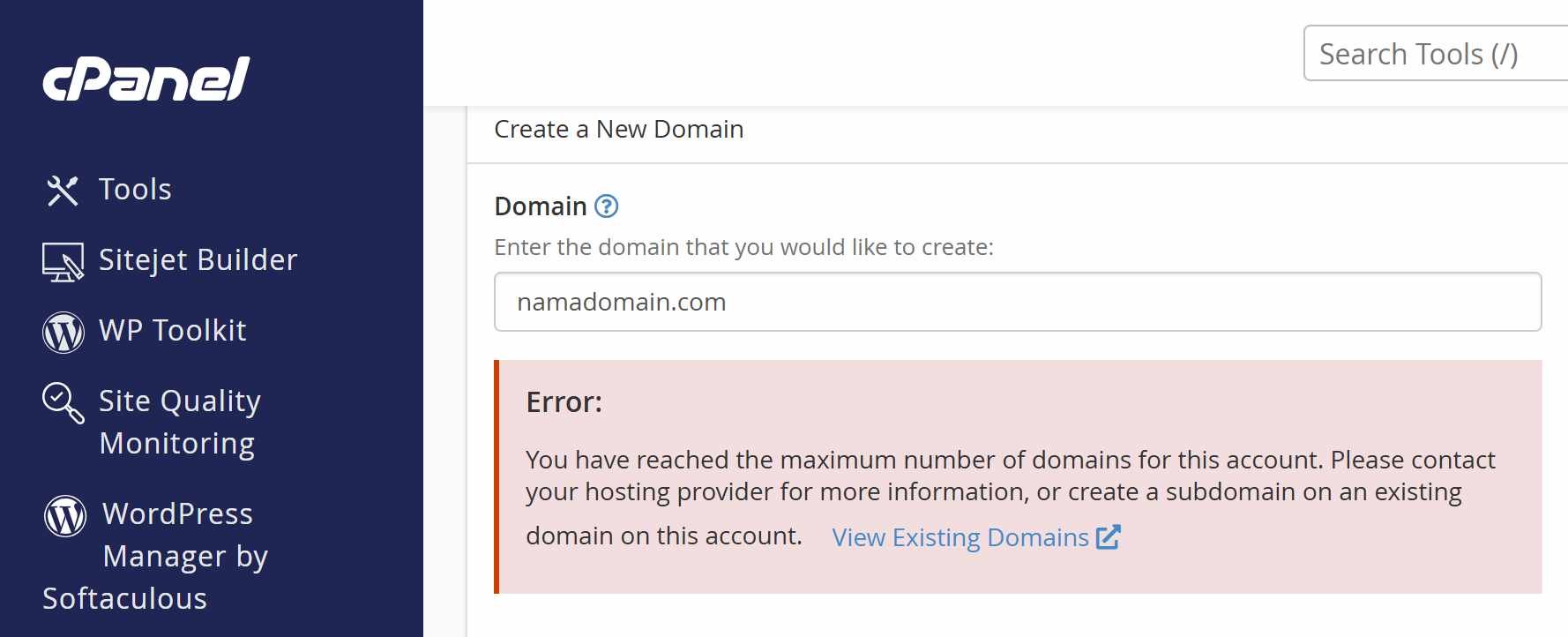 Error When Create a New Domain - Cpanel